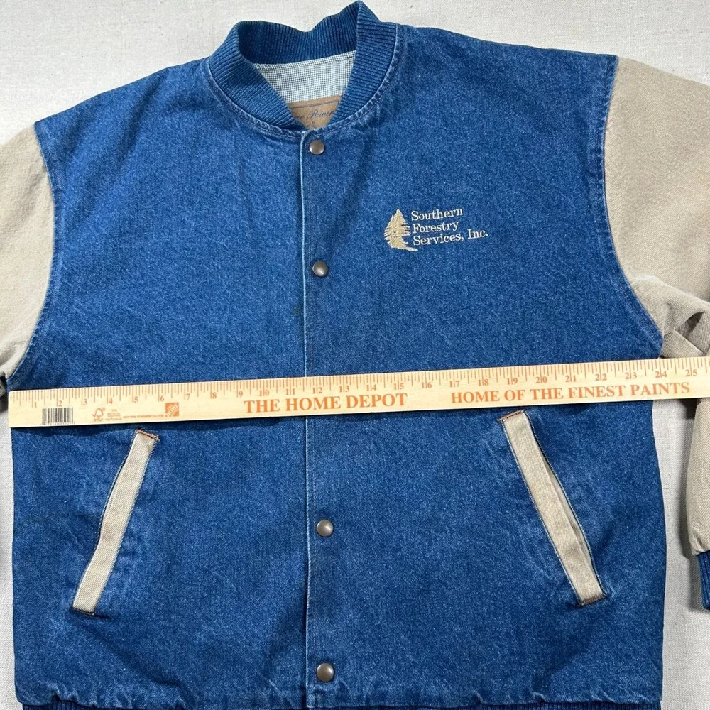 Vintage Three River Jacket Mens M Denim Varsity Bomber Forestry Service Snap
